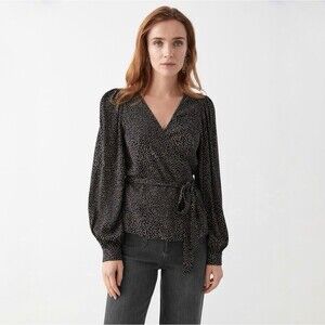 & Other Stories Relaxed Sleeve Wrap Top Black Polka Dot Long Sleeve Size 0